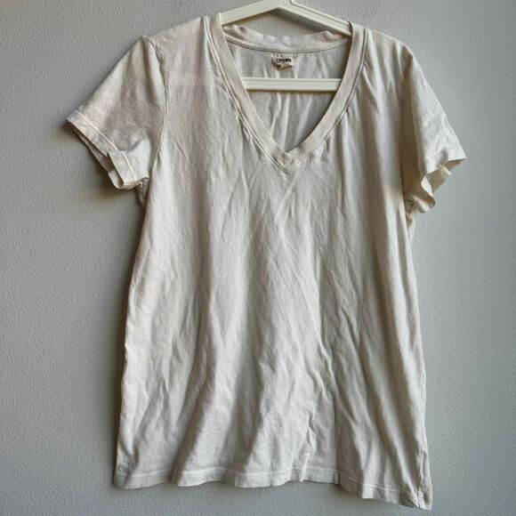 L'AGENCE Tops - L’Agence Becca Vintage White Short Sleeve V Neck 100% Cotton t Shirt Size XXL